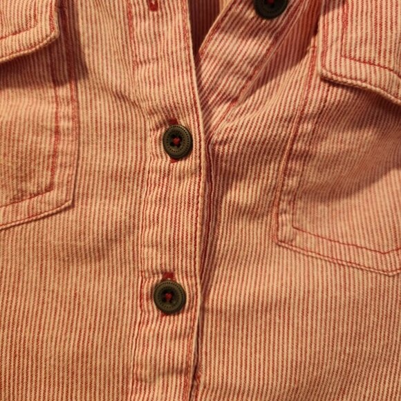 BCBGIRLS red and white striped half button down collared blouse size XS - Picture 6 of 7